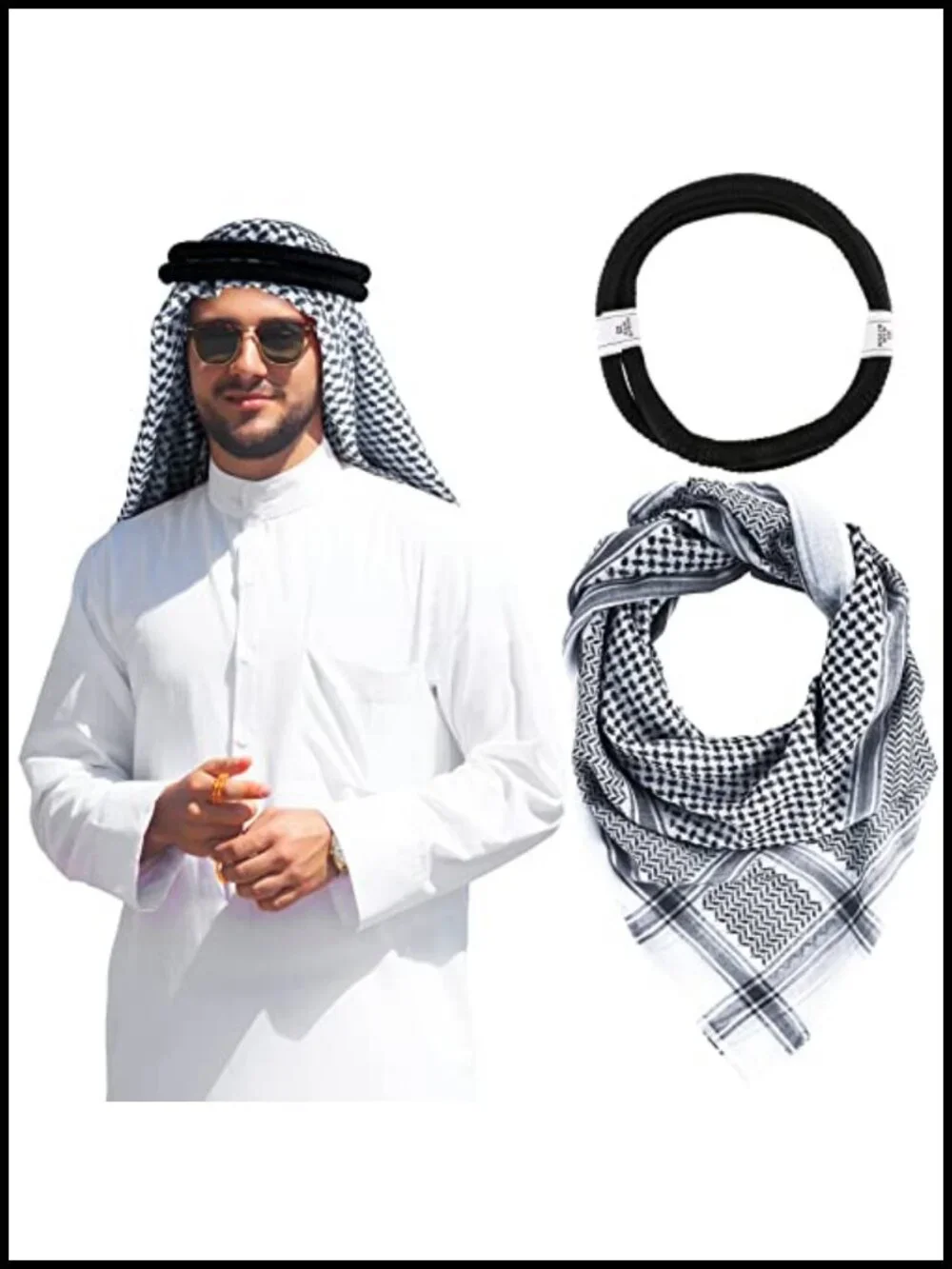 Polyester Keffiyeh Arab Scarf Mens Head Wrap with Aqel Rope